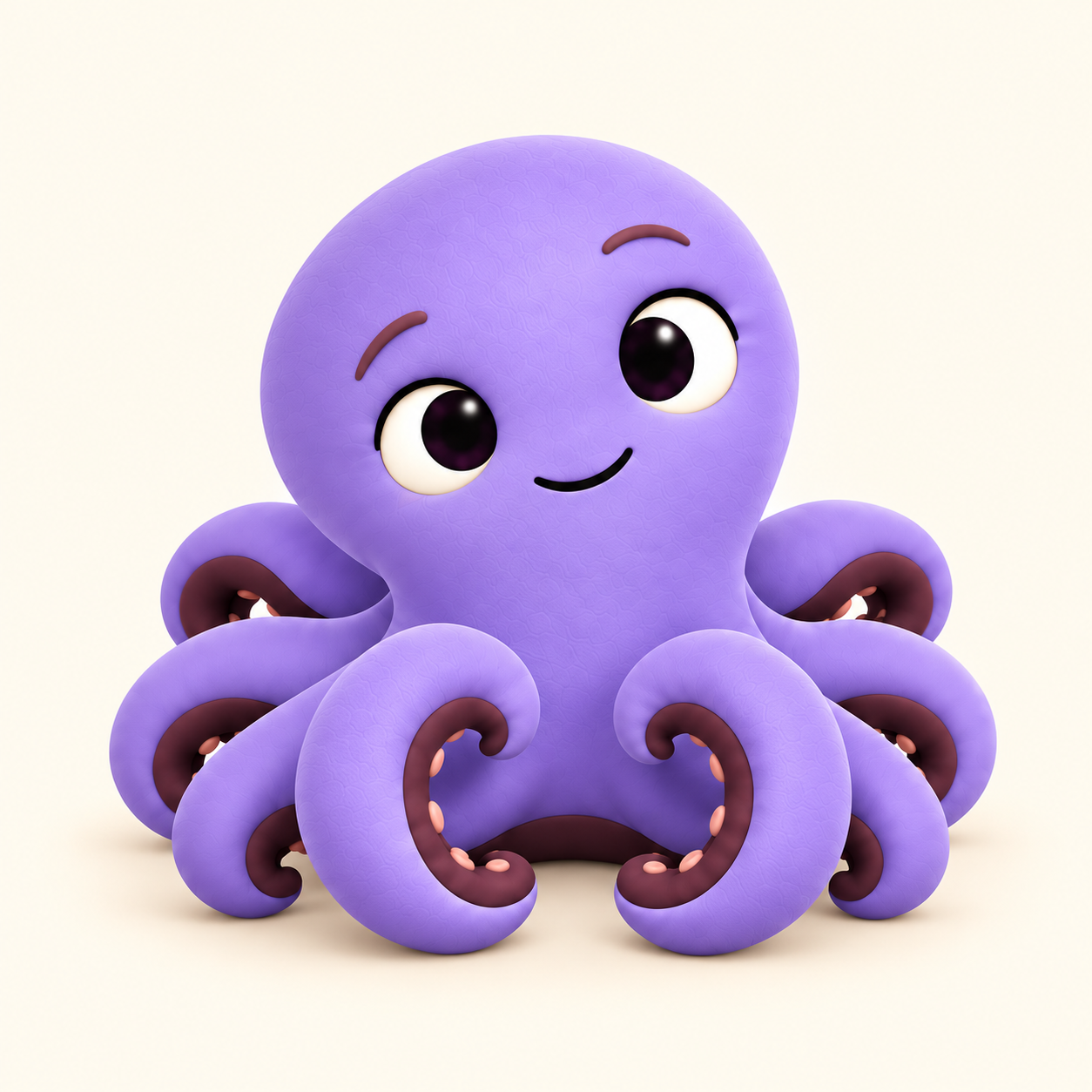 Ooh, a welcoming violet octopus with gently curled arms.